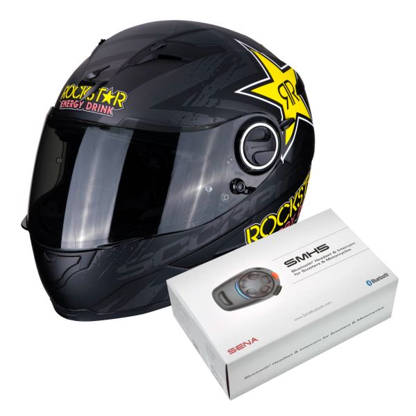 Integral Scorpion Exo 490 Rockstar Black Yellow Red + Kit Bluetooth Sena SMH5 Solo