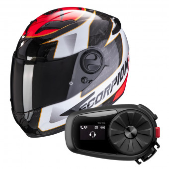 Integral Scorpion Exo 490 Tour White Red + Kit Bluetooth Sena 5S Solo