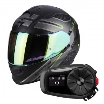 Integral Scorpion Exo 510 Air Route Matt Black Green + Kit Bluetooth Sena 5S Solo
