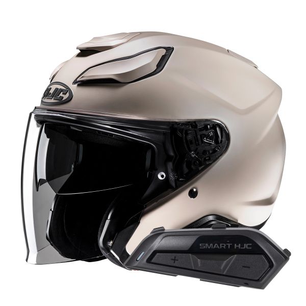 Jet HJC F31 Semi Flat Sand Beige + Kit Bluetooth Smart 21B Flat Black