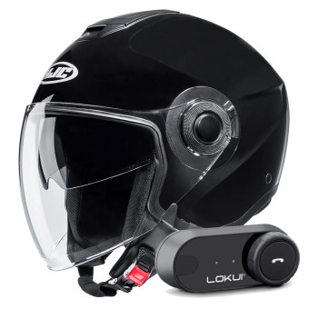 Jet HJC i40N Black + Kit Bluetooth Lokui K30