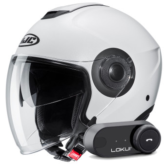 Jet HJC i40N Pearl White + Kit Bluetooth Lokui K30