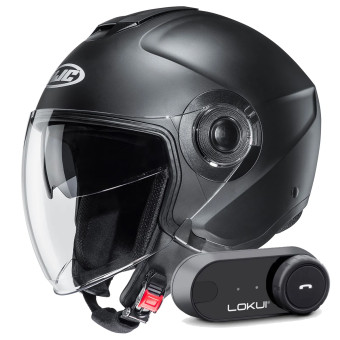 Jet HJC i40N Semi Flat Black + Kit Bluetooth Lokui K30
