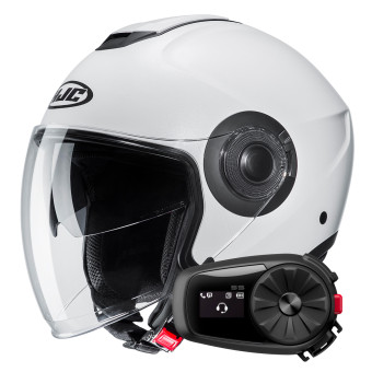 Jet HJC i40N Semi Flat Pearl White + Kit Bluetooth 5S Solo