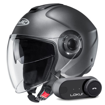 Jet HJC i40N Semi Flat Titanium + Kit Bluetooth Lokui K30