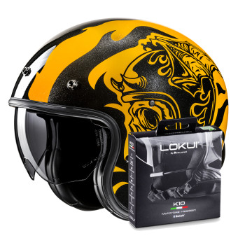 Jet HJC V31 Flame MC3 + Kit Bluetooth Lokui K10