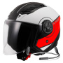 Casque Jet LS2 Airflow II Cover Matt White Red OF616 + Kit Bluetooth Lokui K10