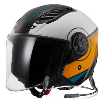 Jet LS2 Airflow II Cover White Brown OF616 + Kit Bluetooth Lokui K10