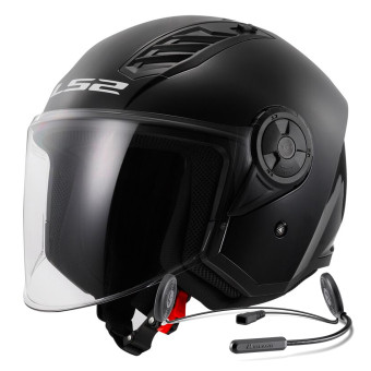 Jet LS2 Airflow II Solid Black OF616 + Kit Bluetooth Lokui K10