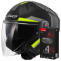 Casque Jet LS2 Infinity II Focus Matt Black H-V Yellow OF603 + Kit Bluetooth 4X Cardo