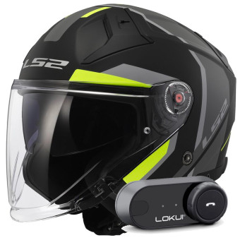 Jet LS2 Infinity II Focus Matt Black H-V Yellow OF603 + Kit Bluetooth Lokui K30