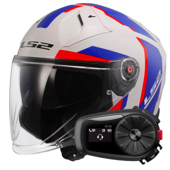 Jet LS2 Infinity II Focus White Blue Red OF603 + Kit Bluetooth 5S Solo