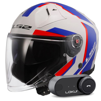 Jet LS2 Infinity II Focus White Blue Red OF603 + Kit Bluetooth Lokui K30
