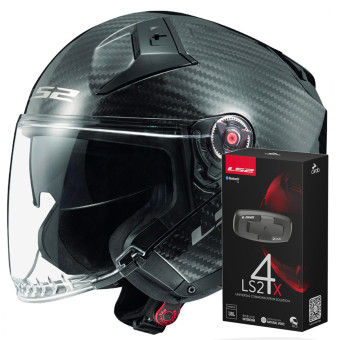 Jet LS2 Infinity II Gloss Carbon OF603 + Kit Bluetooth 4X Cardo