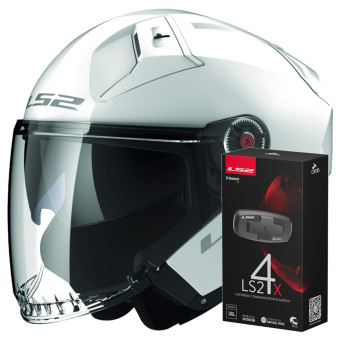 Jet LS2 Infinity II Gloss White OF603 + Kit Bluetooth 4X Cardo