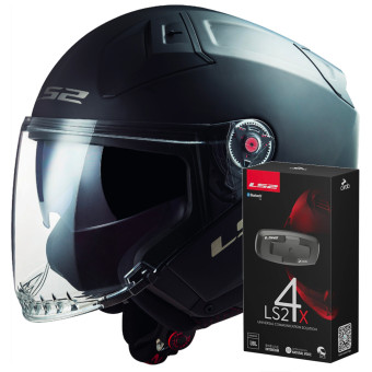 Jet LS2 Infinity II Matt Black OF603 + Kit Bluetooth 4X Cardo