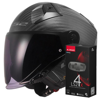 Jet LS2 Infinity II Matt Carbon OF603 + Kit Bluetooth 4X Cardo