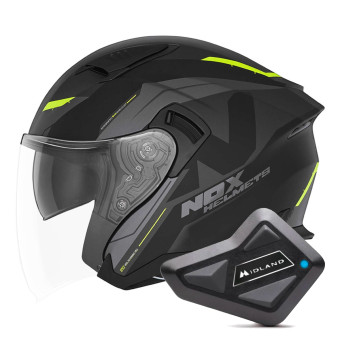 Jet NOX N130 Klint Matt Black Neon Yellow + Kit Bluetooth BT Mini