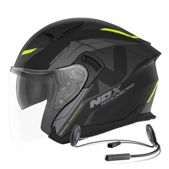 Jet NOX N130 Klint Matt Black Neon Yellow + Kit Bluetooth Lokui K10