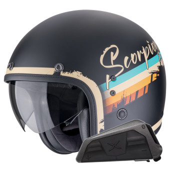 Jet Scorpion Belfast Evo Adonis Matt Black Beige + Bluetooth Kit Exo-Com Link-1