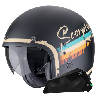 Jet Scorpion Belfast Evo Adonis Matt Black Beige + Bluetooth Kit Exo-Com Link-1C
