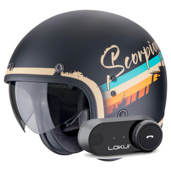 Jet Scorpion Belfast Evo Adonis Matt Black Beige + Kit Bluetooth Lokui K30