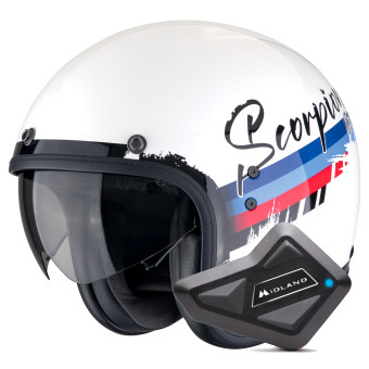 Jet Scorpion Belfast Evo Adonis White Red Blue + Kit Bluetooth BT Mini
