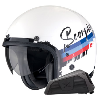 Casque Jet Scorpion Belfast Evo Adonis White Red Blue + Bluetooth Kit Exo-Com Link-1 Casque Jet Scorpion Belfast Evo Adonis White Red Blue + Bluetooth Kit Exo-Com Link-1