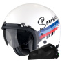Casque Jet Scorpion Belfast Evo Adonis White Red Blue + Bluetooth Kit Exo-Com Link-1C