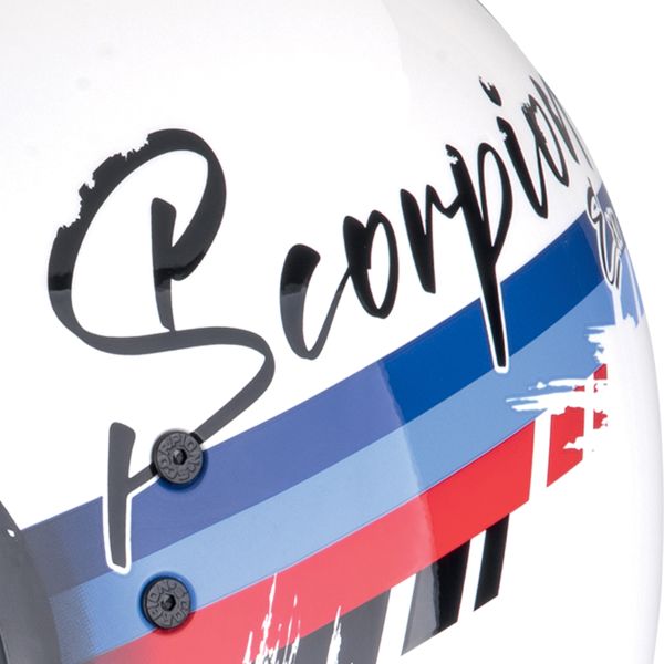 Scorpion Belfast Evo Adonis White Red Blue + Bluetooth Kit Exo-Com Link-1C