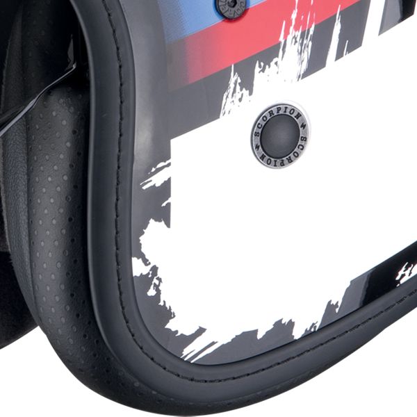 Scorpion Belfast Evo Adonis White Red Blue + Bluetooth Kit Exo-Com Link-1C