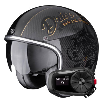 Jet Scorpion Belfast Evo Carbon Zippy Black Gold + Kit Bluetooth 5S Solo