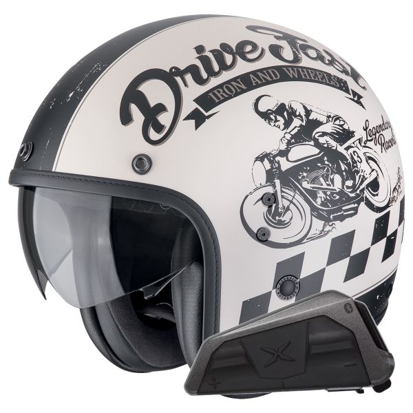 Jet Scorpion Belfast Evo Drive Fast Cream Matt Black + Bluetooth Kit Exo-Com Link-1 Jet Scorpion Belfast Evo Drive Fast Cream Matt Black + Bluetooth Kit Exo-Com Link-1