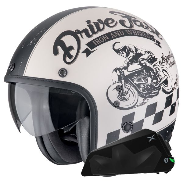 Jet Scorpion Belfast Evo Drive Fast Cream Matt Black + Bluetooth Kit Exo-Com Link-1C Jet Scorpion Belfast Evo Drive Fast Cream Matt Black + Bluetooth Kit Exo-Com Link-1C