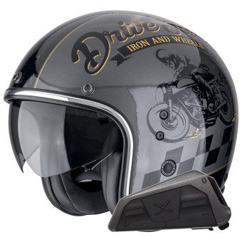 Jet Scorpion Belfast Evo Drive Fast Silver Black Gold + Bluetooth Kit Exo-Com Link-1