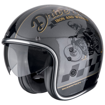 Scorpion Belfast Evo Drive Fast Silver Black Gold + Bluetooth Kit Exo-Com Link-1