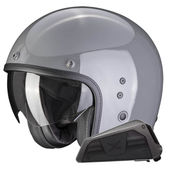 Jet Scorpion Belfast Evo Grey Cement + Bluetooth-Kit Exo-Com Link-1