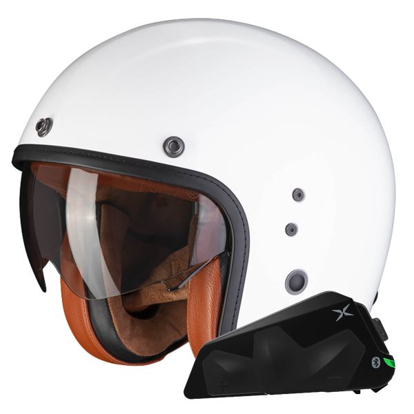 Jet Scorpion Belfast Evo Luxe White + Bluetooth-Kit Exo-Com Link-1C Jet Scorpion Belfast Evo Luxe White + Bluetooth-Kit Exo-Com Link-1C