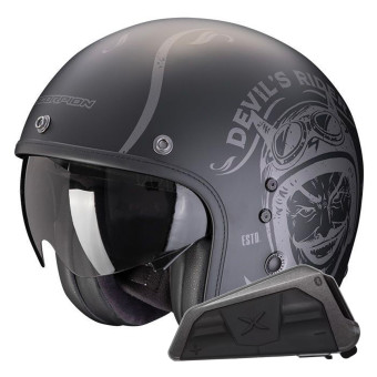 Jet Scorpion Belfast Evo Romeo Matt Black Silver + Bluetooth-Kit Exo-Com Link-1