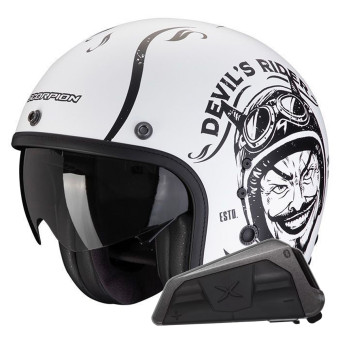 Jet Scorpion Belfast Evo Romeo Matt White Black + Bluetooth-Kit Exo-Com Link-1