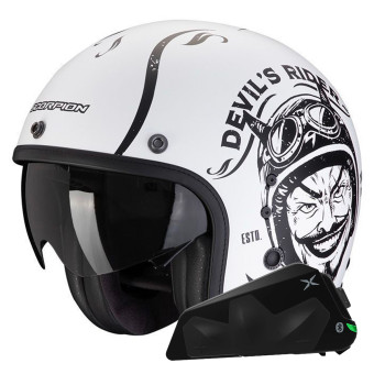 Jet Scorpion Belfast Evo Romeo Matt White Black + Bluetooth-Kit Exo-Com Link-1C