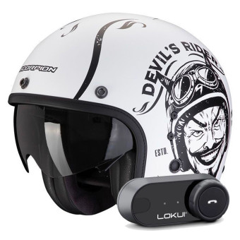 Casque Jet Scorpion Belfast Evo Romeo Matt White Black + Kit Bluetooth Lokui K30 Casque Jet Scorpion Belfast Evo Romeo Matt White Black + Kit Bluetooth Lokui K30