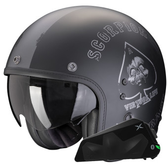 Casque Jet Scorpion Belfast Evo Spade Matt Black Silver + Bluetooth Kit Exo-Com Link-1C Casque Jet Scorpion Belfast Evo Spade Matt Black Silver + Bluetooth Kit Exo-Com Link-1C
