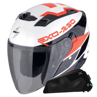 Casque Jet Scorpion Exo 230 Band Matt Black Red Silver + Bluetooth-Kit Exo-Com Link-1C Casque Jet Scorpion Exo 230 Band Matt Black Red Silver + Bluetooth-Kit Exo-Com Link-1C