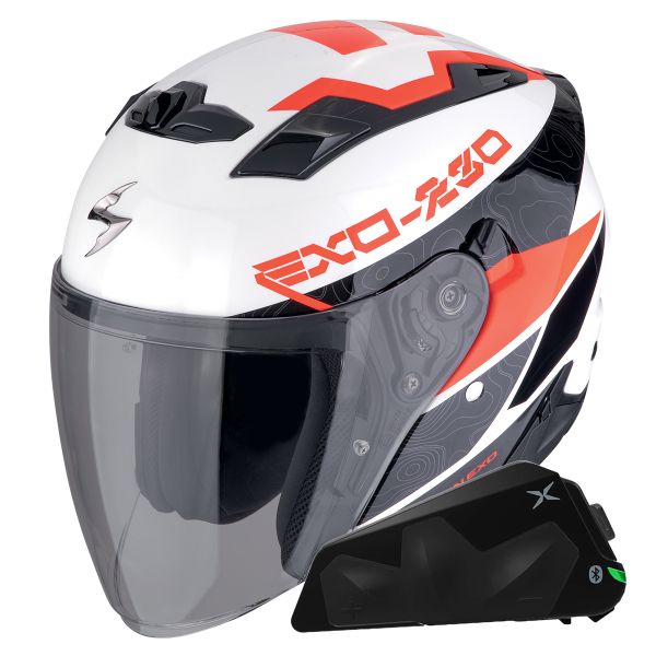 Jet Scorpion Exo 230 Band Matt Black Red Silver + Bluetooth-Kit Exo-Com Link-1C