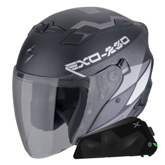 Jet Scorpion Exo 230 Band Matt Black Silver + Bluetooth-Kit Exo-Com Link-1C