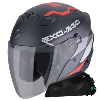 Jet Scorpion Exo 230 Band White Black Red + Bluetooth-Kit Exo-Com Link-1C