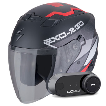Jet Scorpion Exo 230 Band White Black Red + Kit Bluetooth Lokui K30