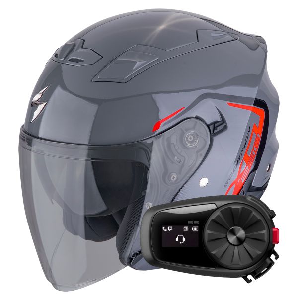 Jet Scorpion Exo 230 Cit-E Grey Red + Kit Bluetooth 5S Solo