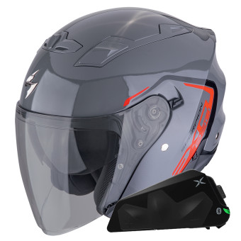 Jet Scorpion Exo 230 Cit-E Grey Red + Bluetooth-Kit Exo-Com Link-1C